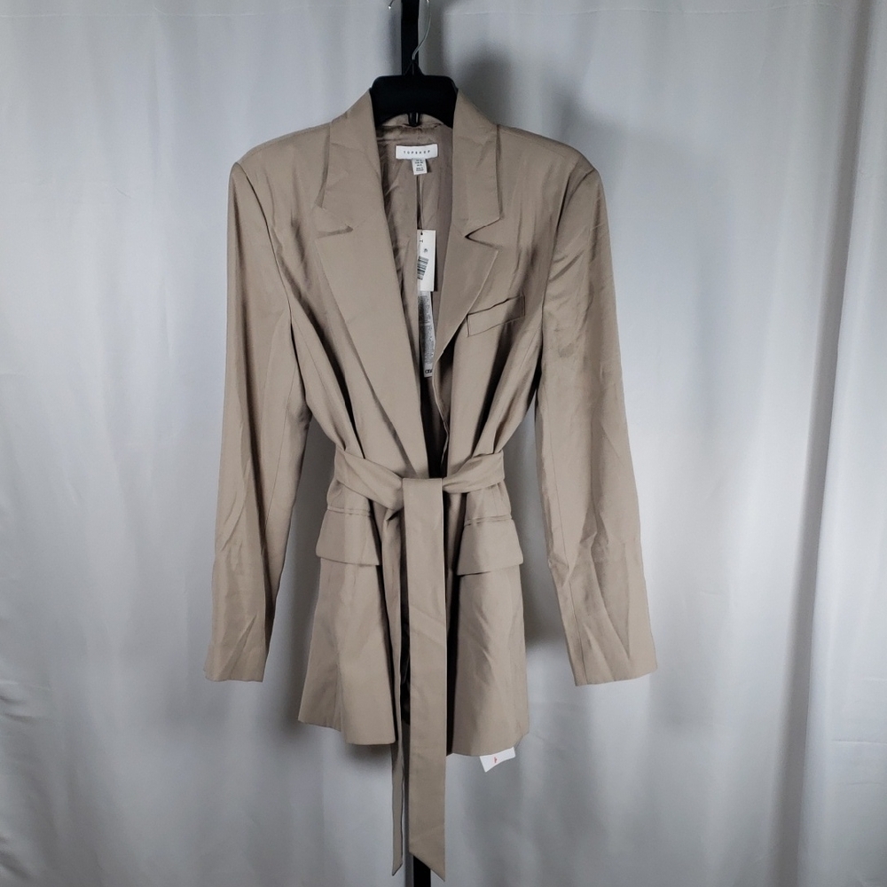 Topshop Taupe Belted Long-Line Blazer  - SZ 8‎ - NWT - Picture 2 of 8